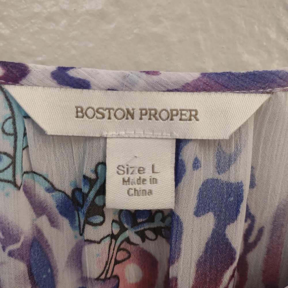Boston Proper Mixed Print Beaded V-Neck Tunic Top - Size L - Boho Animal Floral - Picture 6 of 14